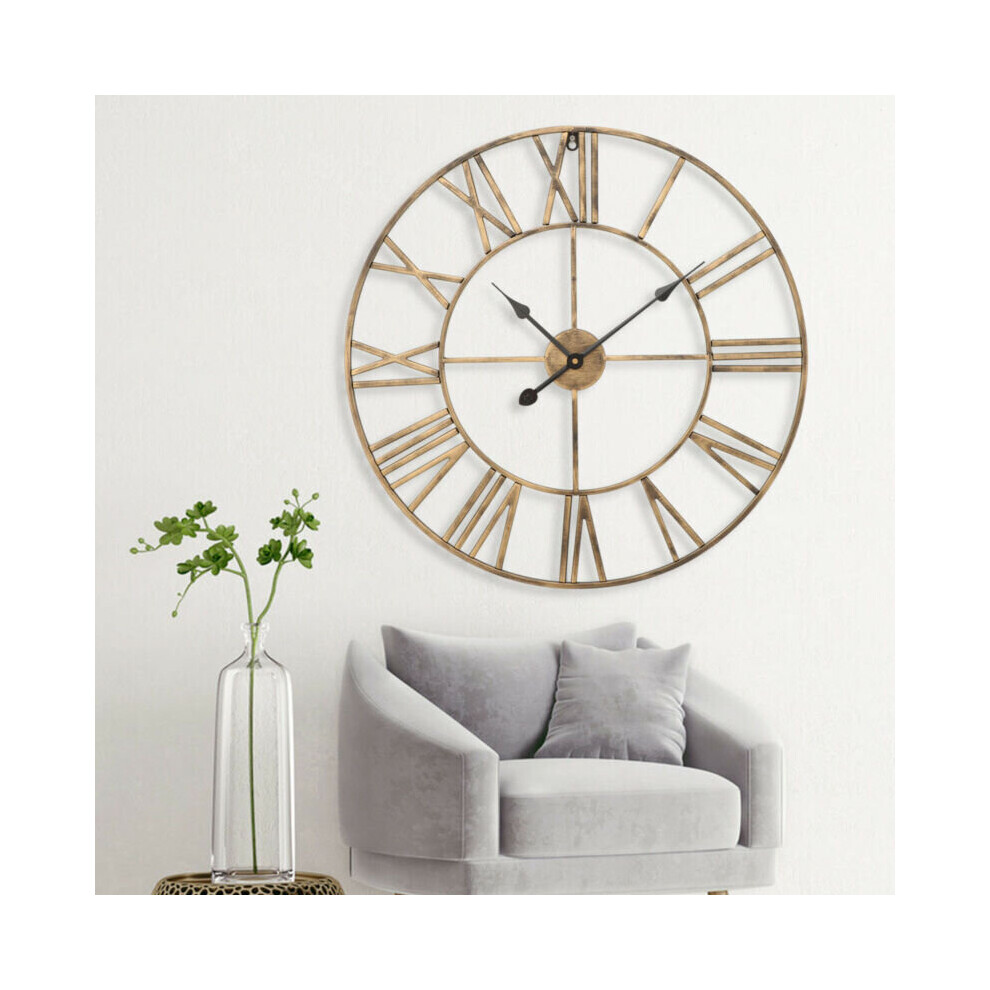 60CM Large Skeleton Round Roman Wall Clock Big Numerals Giant Open ...