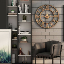 60CM Large Skeleton Round Roman Wall Clock Big Numerals Giant Open Metal Face UK