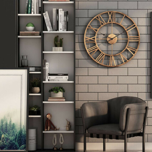 60CM Large Skeleton Round Roman Wall Clock Big Numerals Giant Open Metal Face UK