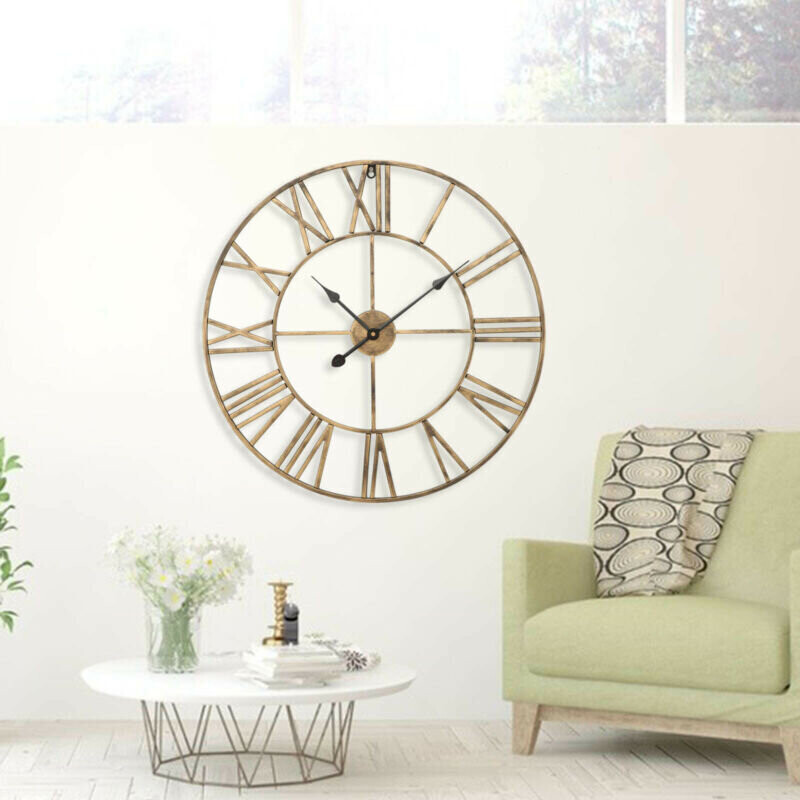 60CM Large Skeleton Round Roman Wall Clock Big Numerals Giant Open ...