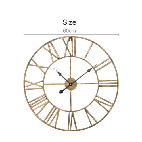 60CM Large Skeleton Round Roman Wall Clock Big Numerals Giant Open ...