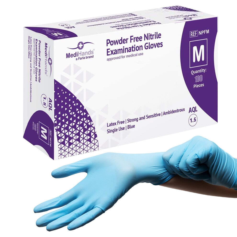 Medihands Nitrile Gloves Medium Disposable Gloves Pack Of 100 Blue