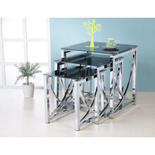 (Black) Eclipse Glass Nest of Tables 3 Clear Black Modern