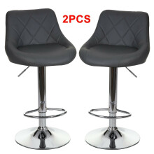 2X Grey PU Leather Swivel Comfortable Bar Stools Kitchen Chairs, Best