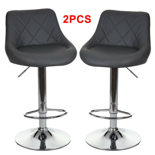 2X Grey PU Leather Swivel Comfortable Bar Stools Kitchen Chairs, Best