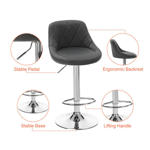 2X Grey PU Leather Swivel Comfortable Bar Stools Kitchen Chairs, Best 2