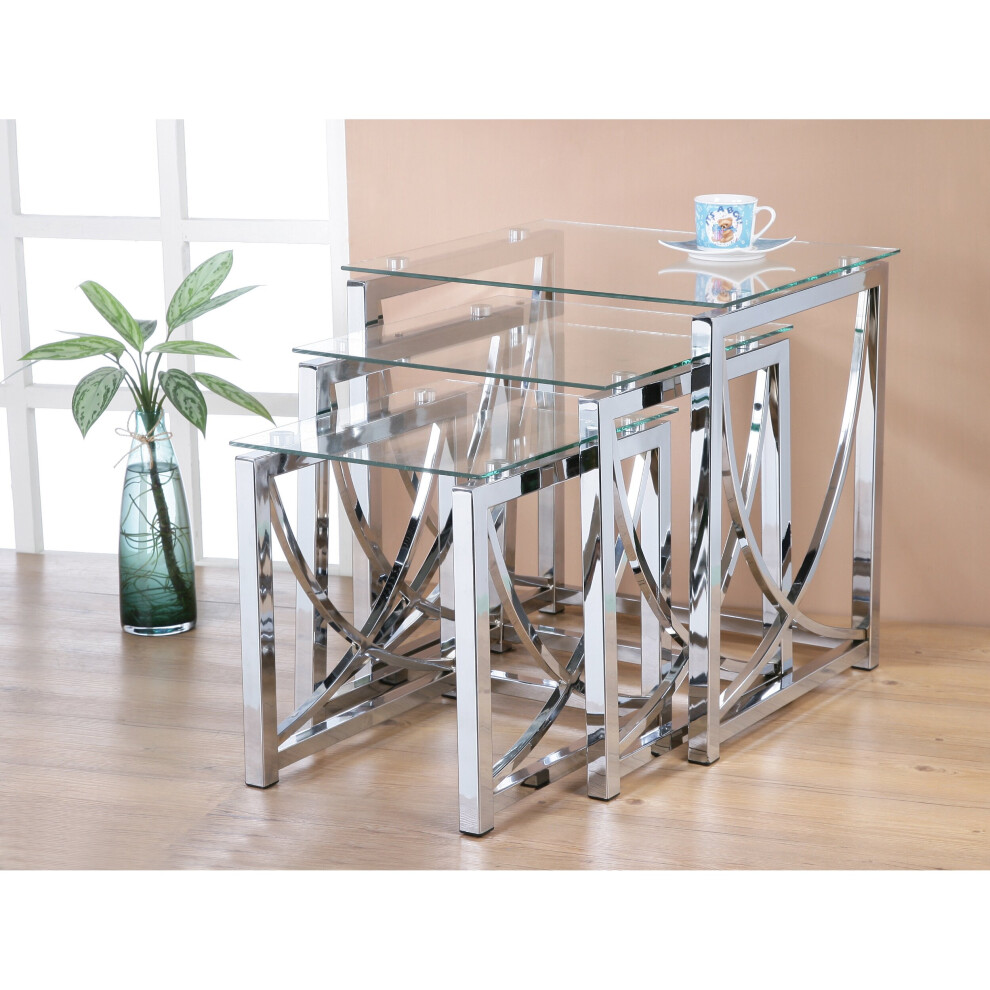 Royale Comfort (Clear) Eclipse Glass Nest Of Tables 3 Clear Black Modern