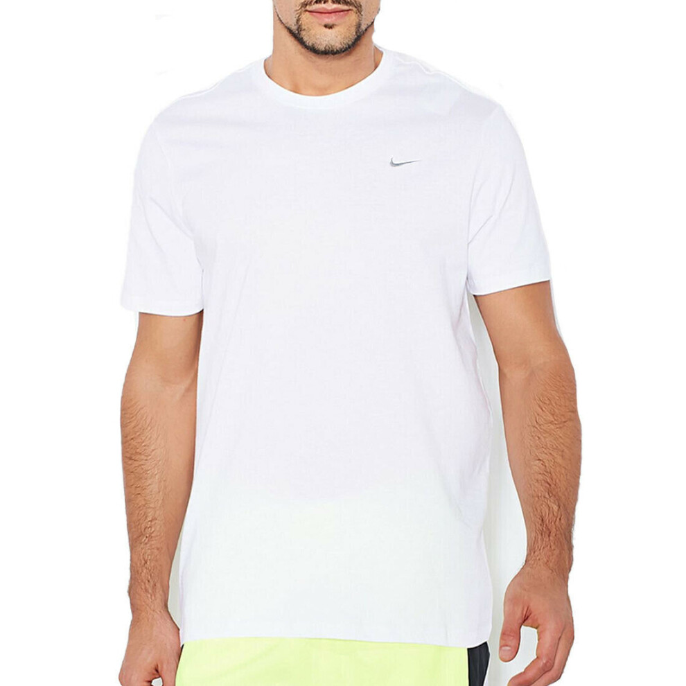 Nike (, L) Mens T Shirt Cotton Sports Gym Crew Neck Tee White