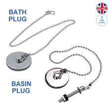 Luxury Chrome Brass Bathroom Bath 1¾ AND Basin 1½ Plug with Heavy Duty Chain Set