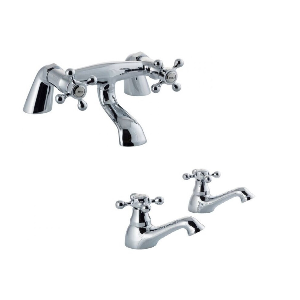 Traditional Victorian Bath Filler Mixer Tap & Basin Sink Taps (Pair) Chrome