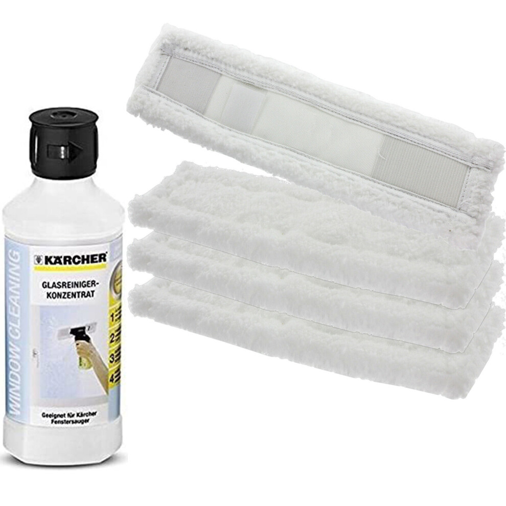 Cloth Pads + Cleaning Fluid for KARCHER Window Vac - 4 x Pads + 500ml