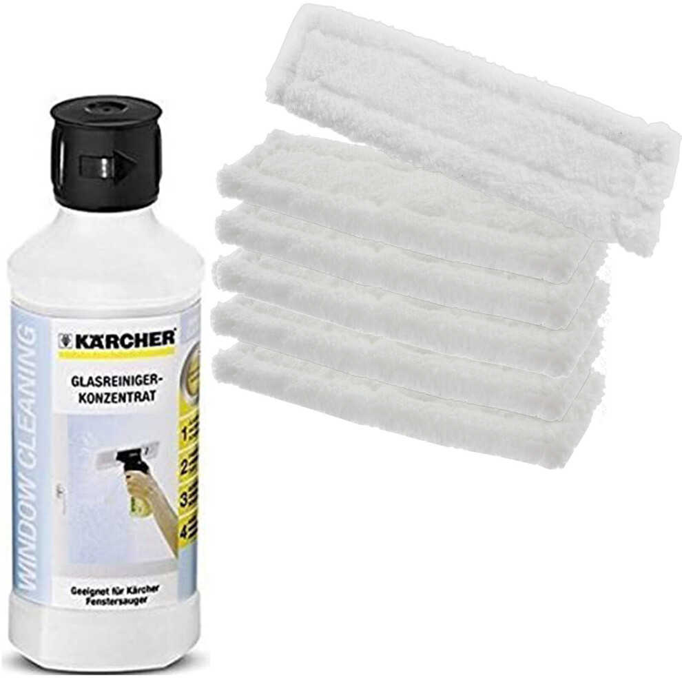 Cloth Pads + Cleaning Fluid for KARCHER Window Vac - 6 x Pads + 500ml