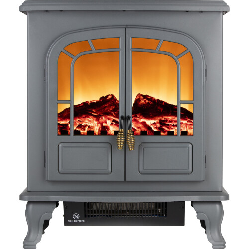 Warmlite Wingham 2KW Electric Double Door Fire Stove, Grey