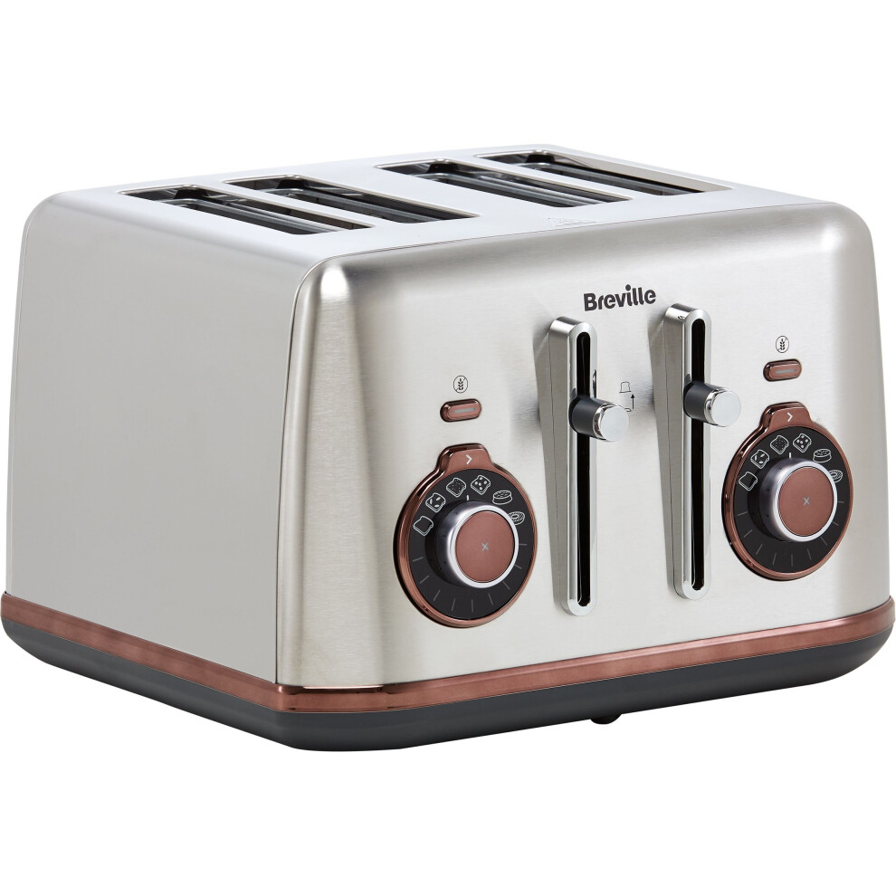 Breville Bread Select 4-Slice Toaster | Temperature Control & High Lift | Wide Slots & Independent 2-Slice Controls | Brushed Nickel (Silver/Grey), [