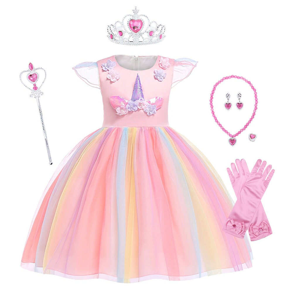 Photos - Fancy Dress , 11-12 Years) Jurebecia Girls Unicorn Dress Princess Unicorn Dress up Costume Christm(Pink(Crown&Jewelry&Magic wand&Gloves)