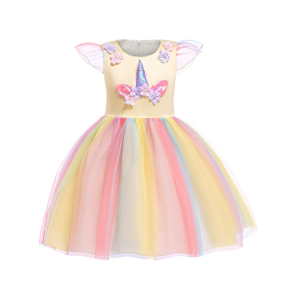 Yellow(Hair band), 3-4 Years) Jurebecia Girls Unicorn Dress
