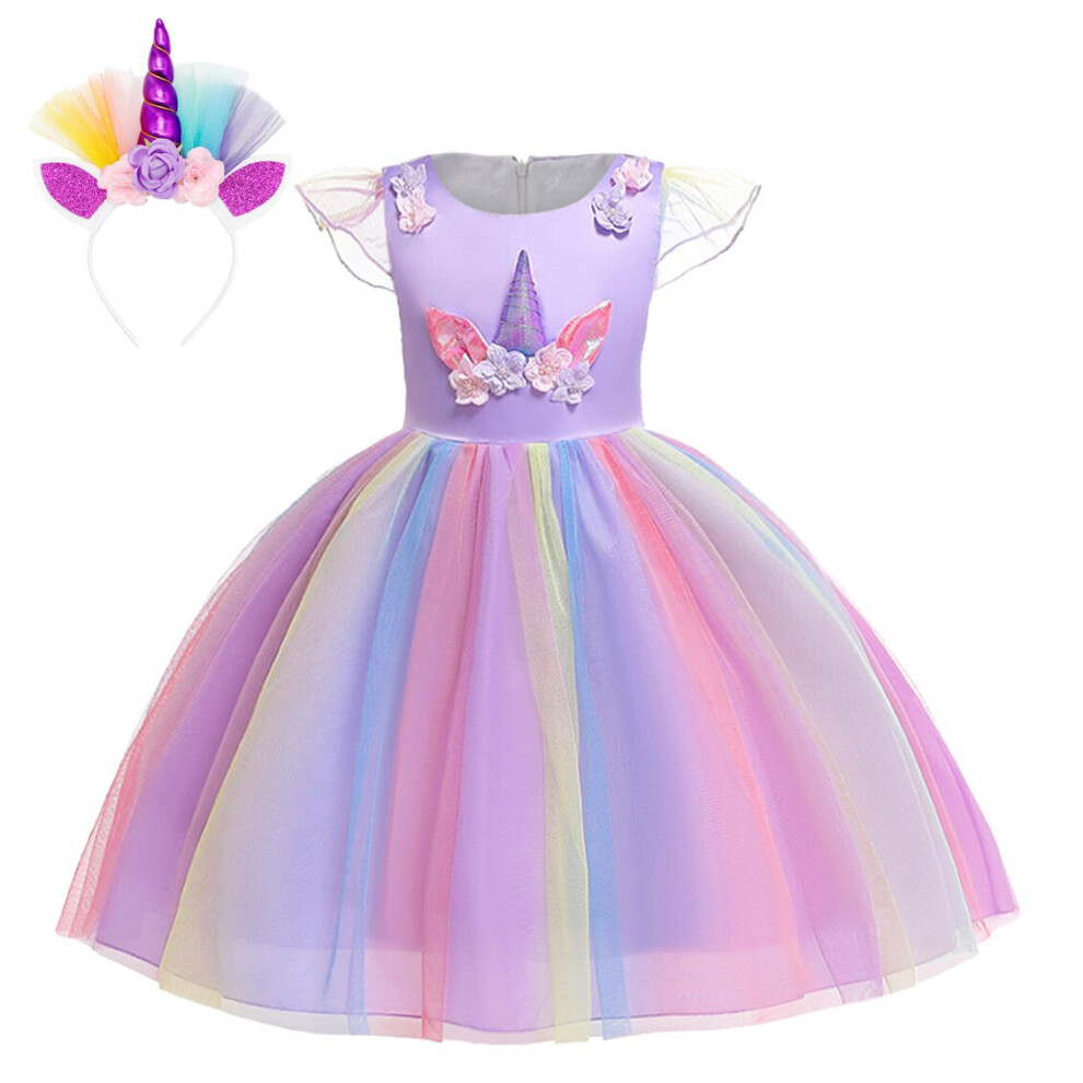 Photos - Fancy Dress , 9-10 Years) Jurebecia Girls Unicorn Dress Princess Unicorn Dress up Costume Christmas Gift Cosplay Party(Purple(Hair band)
