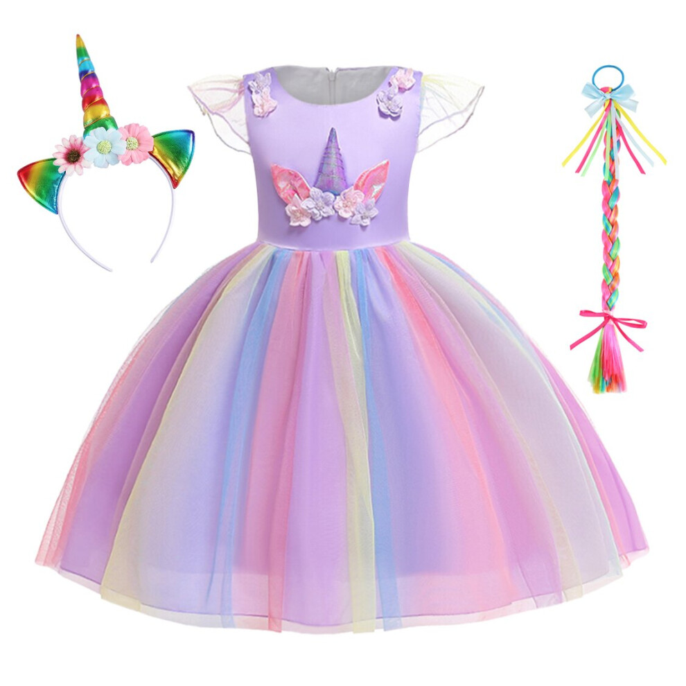 Photos - Fancy Dress , 2-3 Years) Jurebecia Girls Unicorn Dress Princess Unicorn Dress up Costume Christmas Gift Cosplay Pa(Purple(Hair band&Wig)
