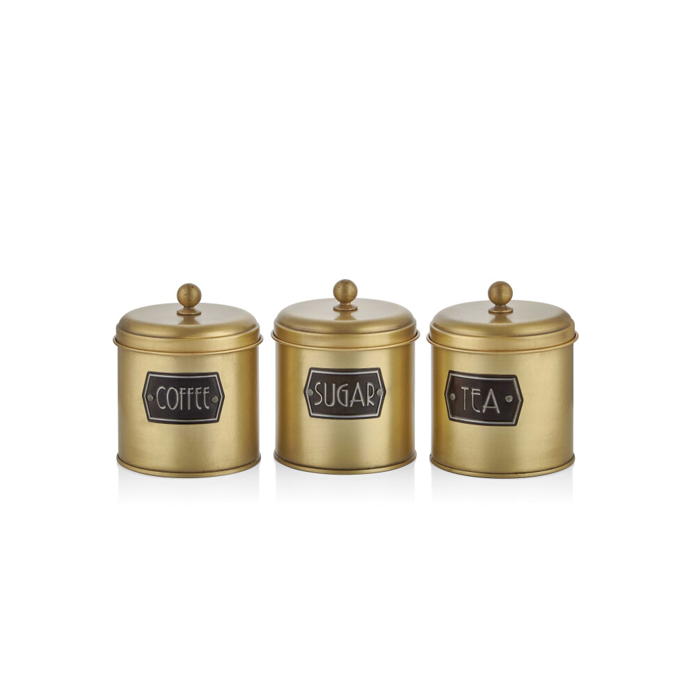 The Mia Gold Coffee, Tea, And Sugar Jar Set - 17 cm (H)