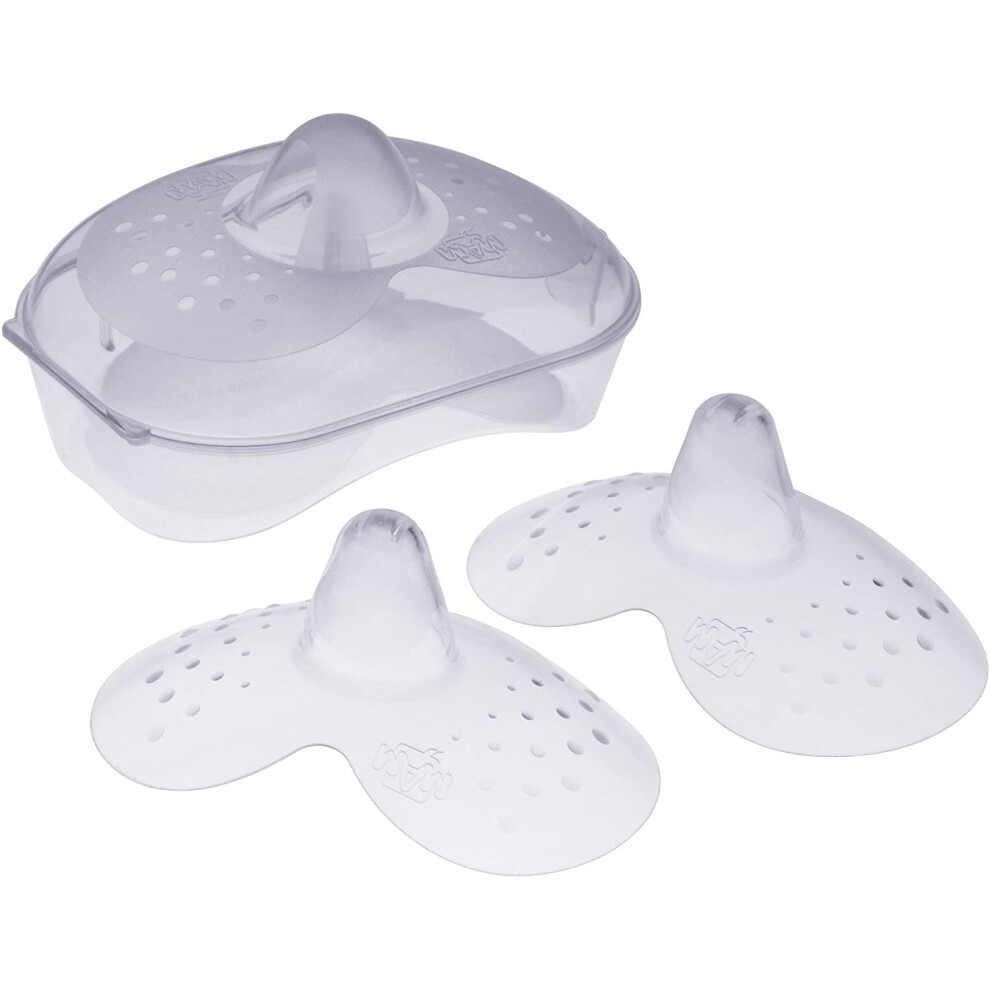 MAM Nipple Shields Size 1 (Pack of 2), Breast Shields with Sterilisable Travel Case, Breast Protectors to Support and Enhance Breastfeeding
