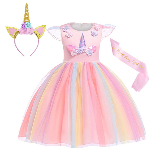 Jurebecia Girls Unicorn Dress Princess Unicorn Dress up Costume