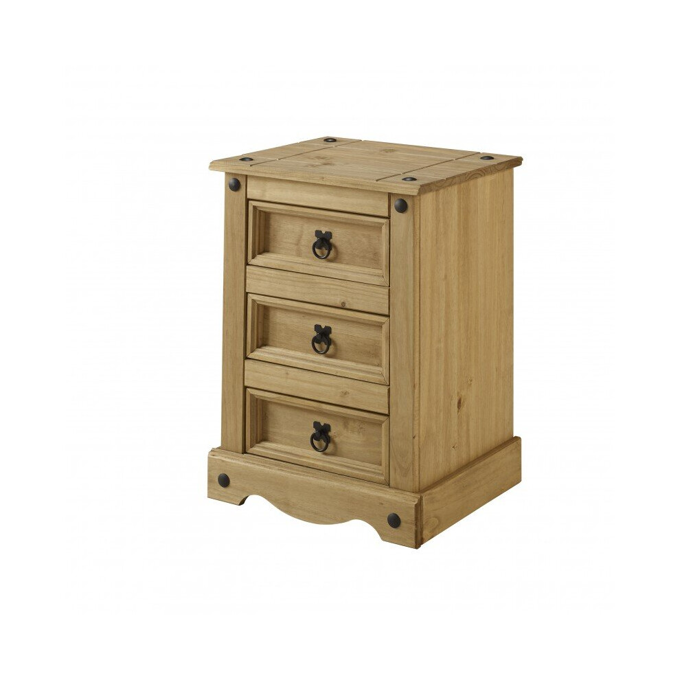 Corona Medium 3 Drawer Bedside Solid Pine Bedroom Furniture