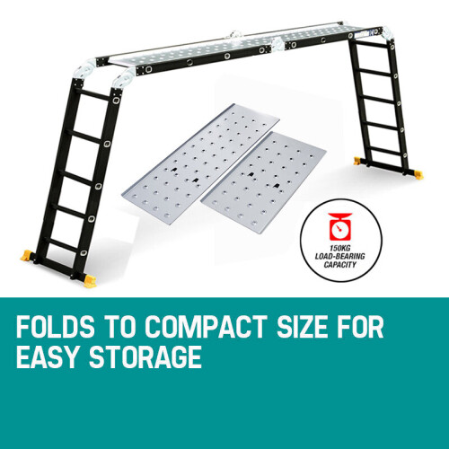 5.7M 14 in 1 Multi Purpose Aluminium Folding Ladder w/Platform UK 2