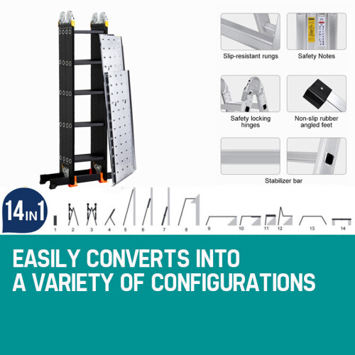 5.7M 14 in 1 Multi Purpose Aluminium Folding Ladder w/Platform UK 1