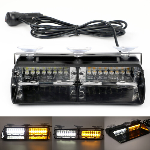 (Amber-White) 16 LED Windshield Strobe Warning Light Adjustable