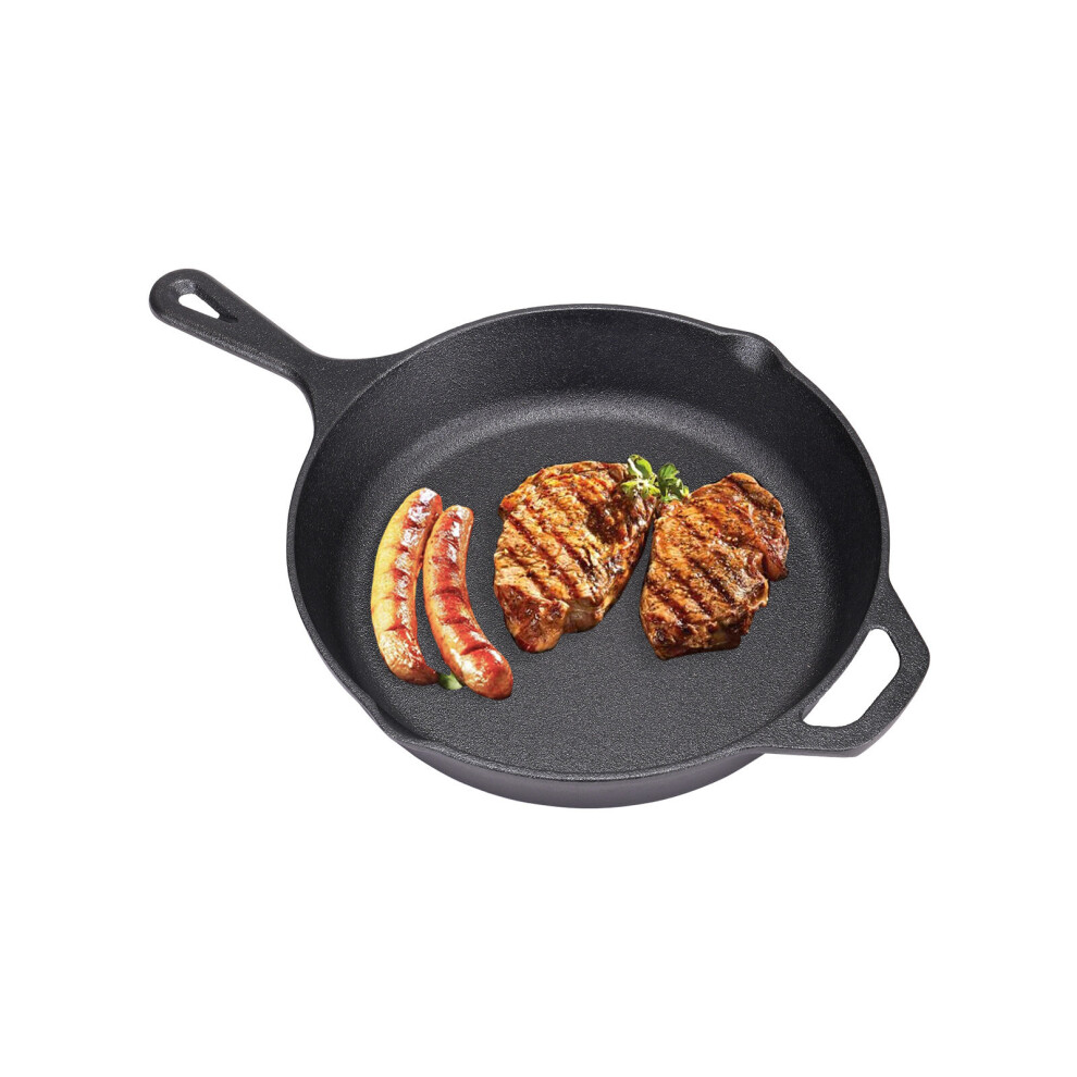 Living And Home (Round Skillet Pan 26Cm) Round Cast Iron Skillet Durable Pre-Seasoned Frying Pan Non-Stick Camping Pans