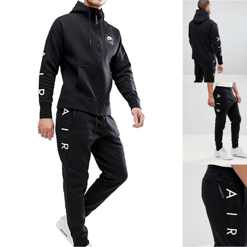 (Black, M) Nike Air Men Full Tracksuit Set Zip Up Hoodie 886044
