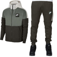 (Olive Green, L) Nike Air Men Full Tracksuit Set Zip Up Hoodie 886044