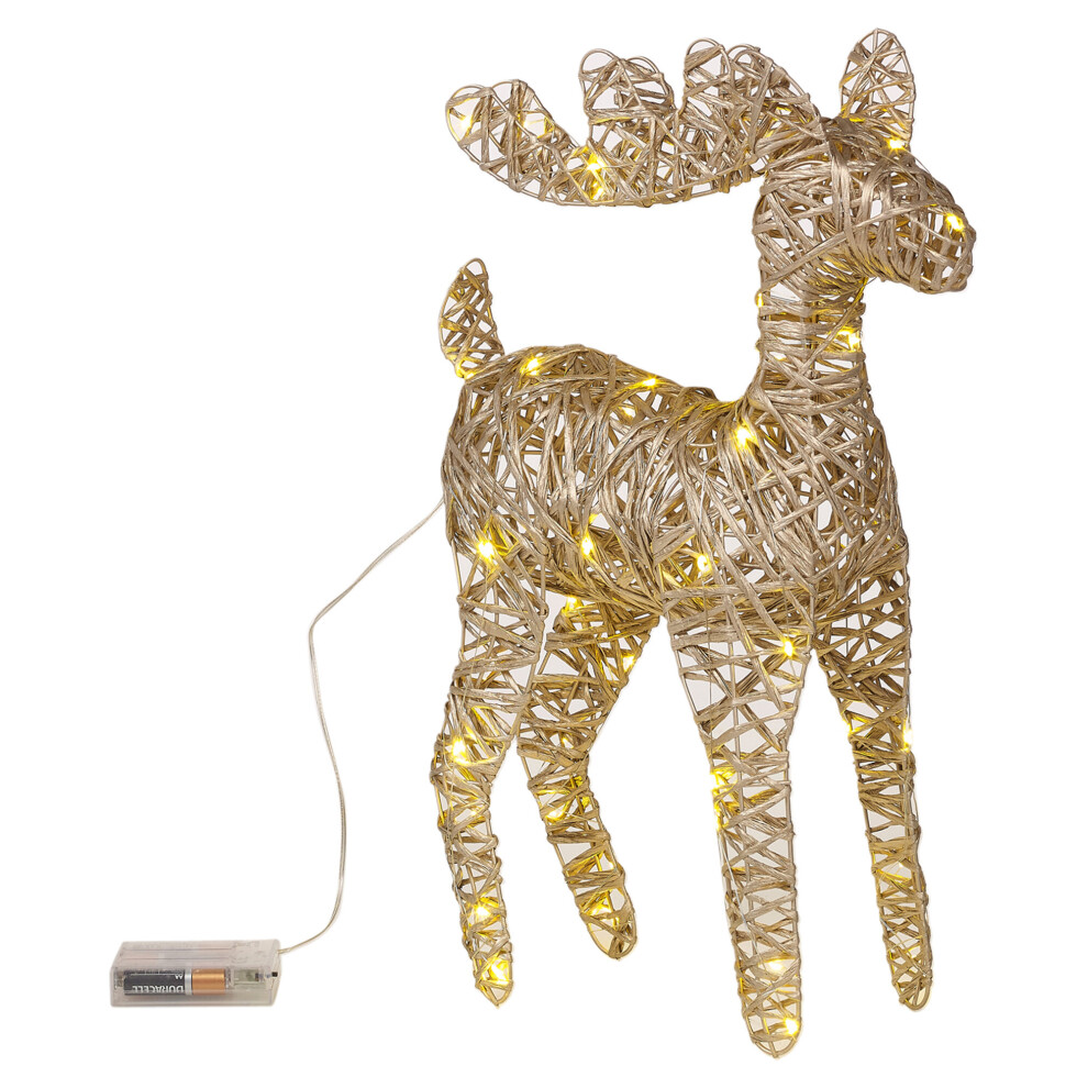 (Metallic Gold) LED Reindeer Plastic Rattan Wire Frame Christmas