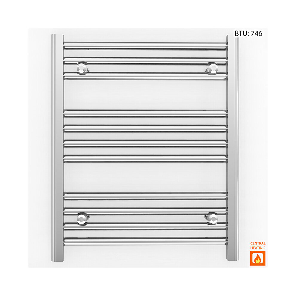 (600 x 600mm (BTU: 746), Straight Chrome Valves) 600mm Wide Chrome Towel Rail Radiator With Valves