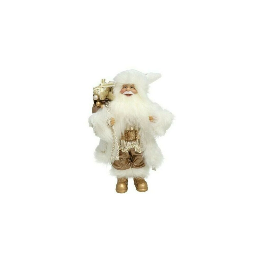 30cm (11.8") Freestanding Traditional Nordic Santa Window Ornament Gold & White