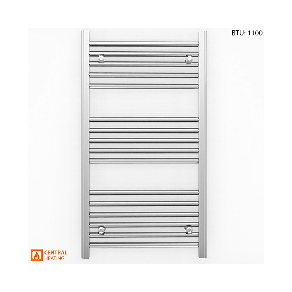 (600 x 900mm (BTU: 1100), Straight Chrome Valves) 600mm Wide Chrome Towel Rail Radiator With Valves