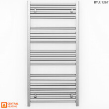 (600 x 1000mm (BTU: 1267), TRV Angled Chrome Valves) 600mm Wide Chrome Towel Rail Radiator With Valves
