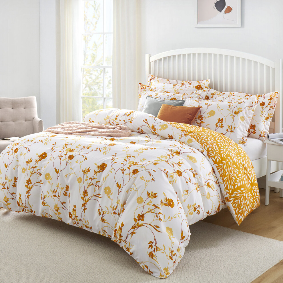 (Ochre Flower, Double) Printed Duvet Cover Bedding Set Floral Quilt Covers With Pillow Cases Single Double King Size