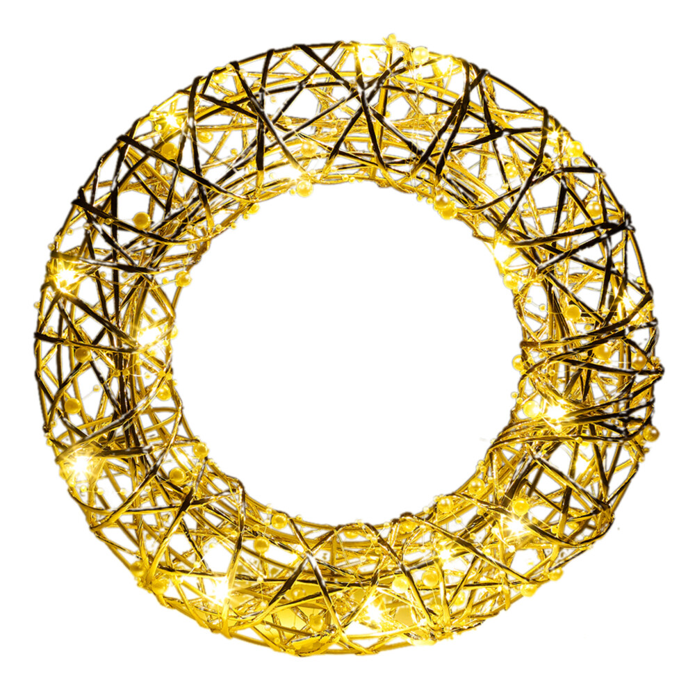 Urbn Living (Gold Wire & White Pearls, 30Cm) Led Snowy Christmas Wall Door Wreath 30 40Cm