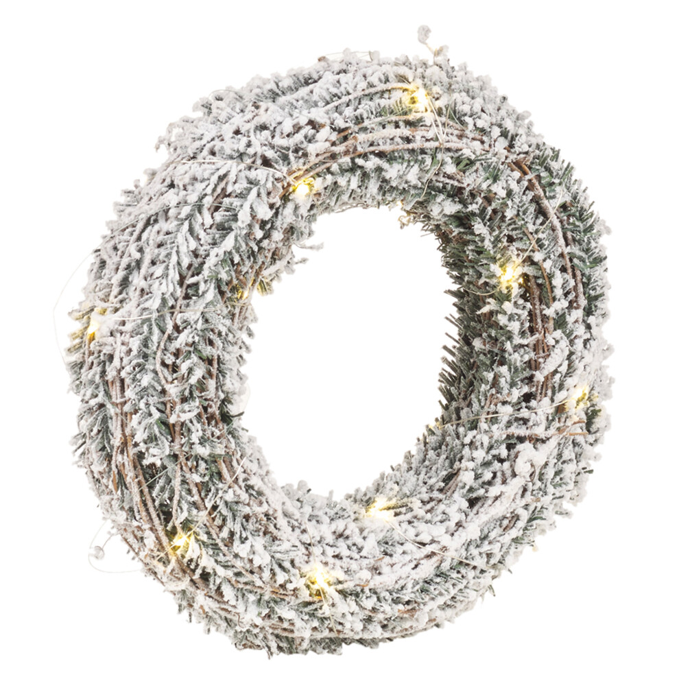 (Rattan with Snowy Faux Pine, 30cm) LED Snowy Christmas Wall Door Wreath 30 40cm