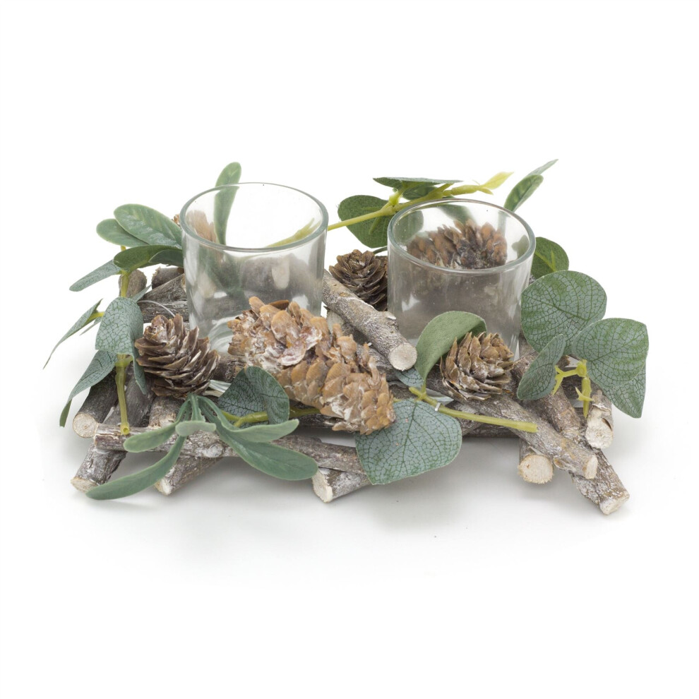 Carousel 20Cm Alpine Sage Double Christmas Tea Candle Holder | Twin Christmas Garland Tea Holder | Christmas Candle Centerpiece Light