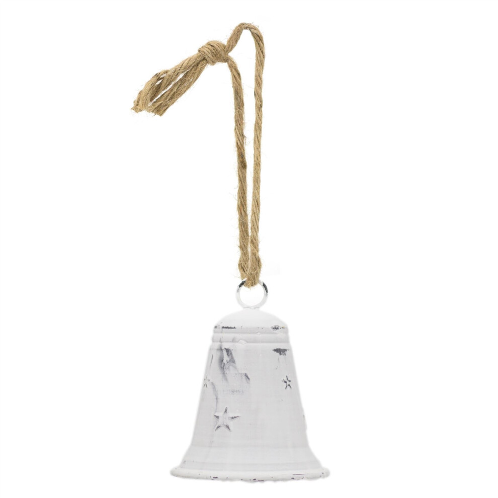 Carousel Metal Christmas Bell Rustic Tree Decorations | Embossed Xmas Hanging Bell | Festive Jingle Bell Hanging Decorations White