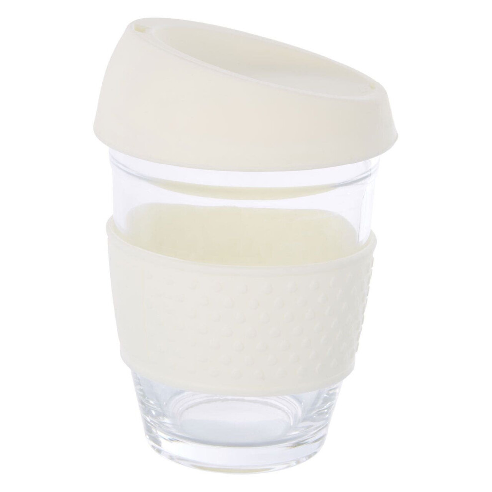 Premier Housewares Glass Mug With Silicone Lid, Glass Coffee Mug With Silicone Lid And Cork Wrap, Glass Mug With Lid Cream