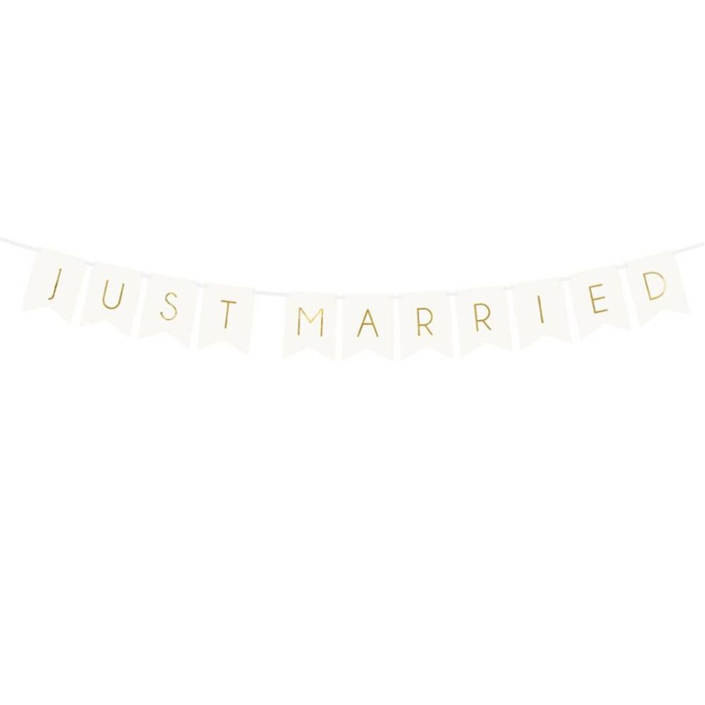 Just Married Wedding Bunting Banner Hanging Sign | Bride And Groom Wedding Party Decor | Decorative Gold And White Garland