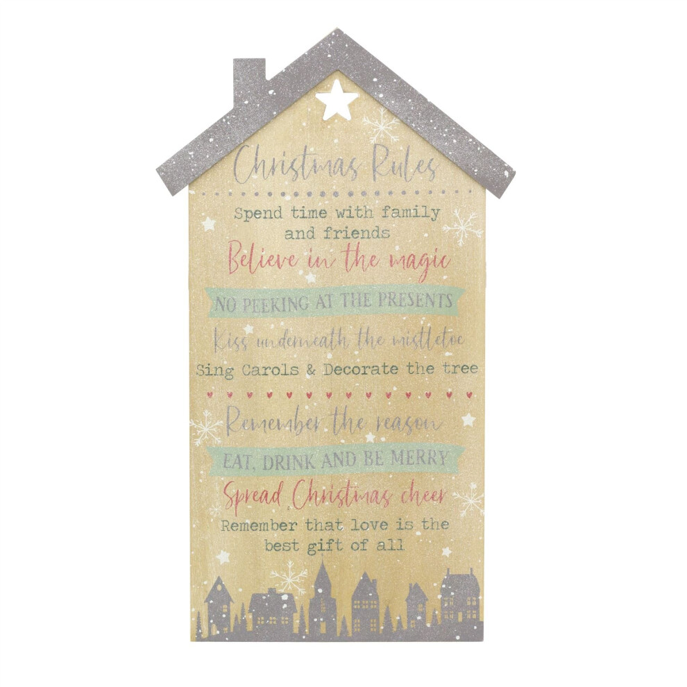 Carousel 50Cm Christmas Wall Plaque Christmas Rules Sign | Christmas Decoration Wooden Hanging Sign | Xmas Plaque Wall Hanging Decoration
