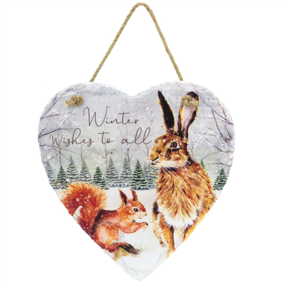 Winter Woodland Slate Christmas Plaque | Indoor Outdoor Xmas Hanging Sign | Decorative Festive Wall Art - Rabbit