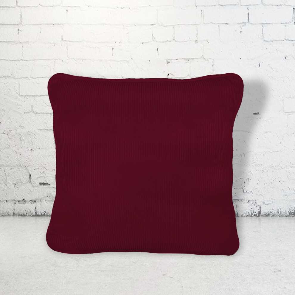 (Burgundy) Soft 100% Microfiber Pinstripe Solid Decorative Square Plush Cushion Cover for Home Sofa, Couch, Bedroom with hidden Zipper With Piped Edge 18x18