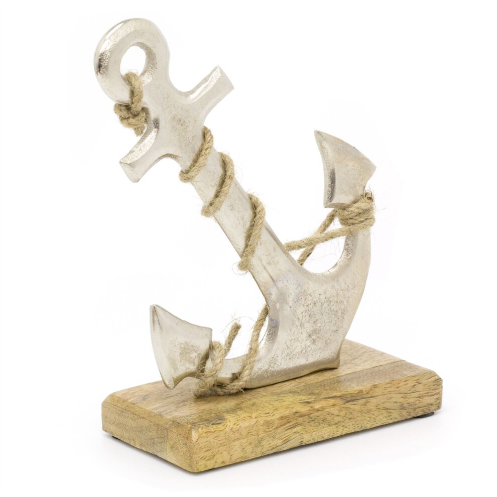 18cm Nautical Silver Metal Ships Anchor | Seaside Ornament Decoration On Stand | Aluminium Boat Anchors