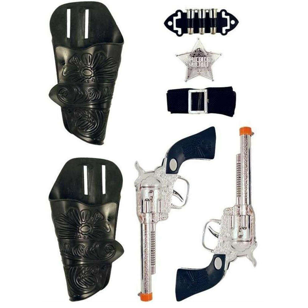 Carousel Kids Wild West Cowboy Sheriff Set | Role Play Dress Up Twin Holster Toy Guns | Children's Fancy Dress Accessories