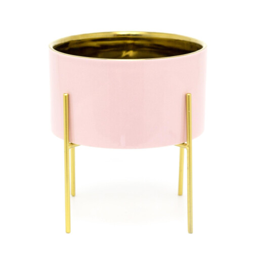 Carousel Pink and Gold Ceramic Cache Plant Pot Planter With Stand 1